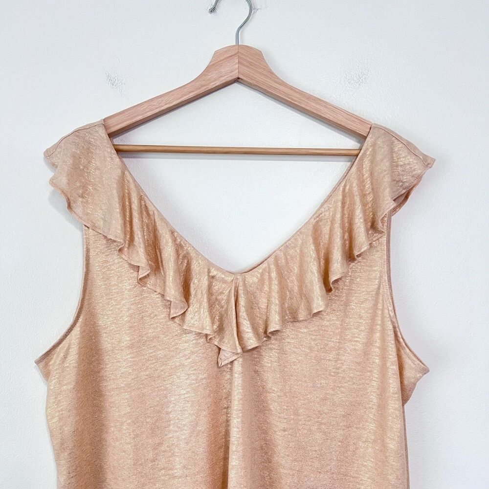 Lilly Pulitzer Alessa Gold Shimmer Linen Ruffle Top XL NWOT Preppy Vacation - Picture 3 of 9
